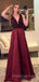 Charming V-neck Satin A-line Long Prom Dresses Evening Dresses.DB10359