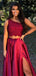 Charming One-shoulder Two-piece Satin Side Slit Long Prom Dresses Evening Dresses.DB10549