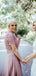 Best Scoop Neck Short Sleeve Two-piece Lace Satin Evening Dresses Party Long Bridesmaid Dresses.DB10657