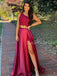 Charming One-shoulder Two-piece Satin Side Slit Long Prom Dresses Evening Dresses.DB10549