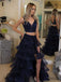 Sexy V-neck Two-piece A-line Side Slit Long Prom Dresses Evening Dresses.DB10302