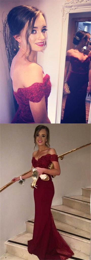 Long Burgundy Off shoulder Best Sales Evening Party Sexy Mermaid Lace Top Prom Dress. PD0165