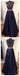 Long Navy Blue Lace Appliques V-neck A-line Elegant Cap Sleeve Evening Party Formal  Prom Dress,PD0176