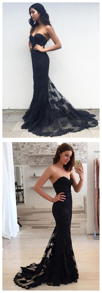 Long Black Mermaid Vintage Sweetheart Sexy Charming Formal Eevning Party Prom Dress,PD0041