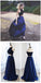 New Arrival Two Pieces Halter Navy Graduation Party A-line Ball Gown Evening Party Prom Dress.PD0067