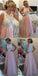 Pretty A-line Lace Pink Chiffon Skirt Jewel Neck Sleeveless Evening Party Prom Dresses,PD0073