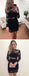 Black Lace Sheath Long Sleeve See Through Homecoming Dresses,BD0183
