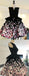 Black Satin Pink Floral Appliques Homecoming Dresses,BD0189
