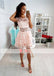Blush Pink Lace See Through Tulle Tiered Bottom Homecoming Dresses ,BD0156