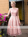 Blush Pink Lace With Beads Cap Sleeve Lace Up Back Homecoming Dresses,BD0166