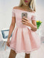 Blush Pink Off Shoulder Lace Homecoming Dresses,BD0172