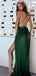 Sexy Green Deep V-Neck Satin Floor Length Hight Side Slit Long Prom Dress.DB10023
