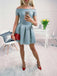 Dusty Blue Off Shoulder Lace Homecoming Dresses,BD0171