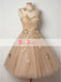 Elegant Gold Sequin Appliques Keyhole Back See Through Homecoming Dresses,BD0149