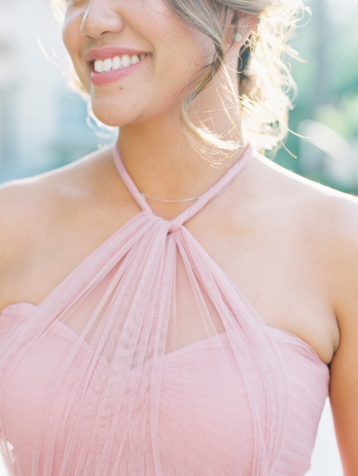 Elegant Pink Tulle Mismatched Long A-line Bridesmaid Dresses, WG64