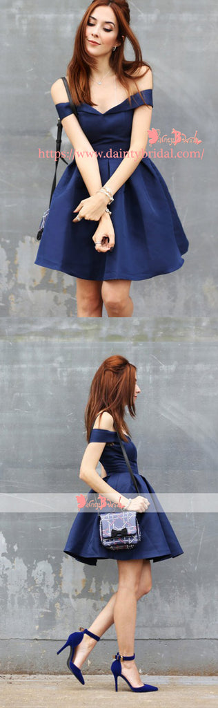 Fashion Off Shoulder Royal Blue Satin Simple Cheap Homecoming Dresses,BD0158