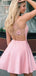 Fashion Satin Beading Applique Illusion Back Homecoming Dresses,BD0185