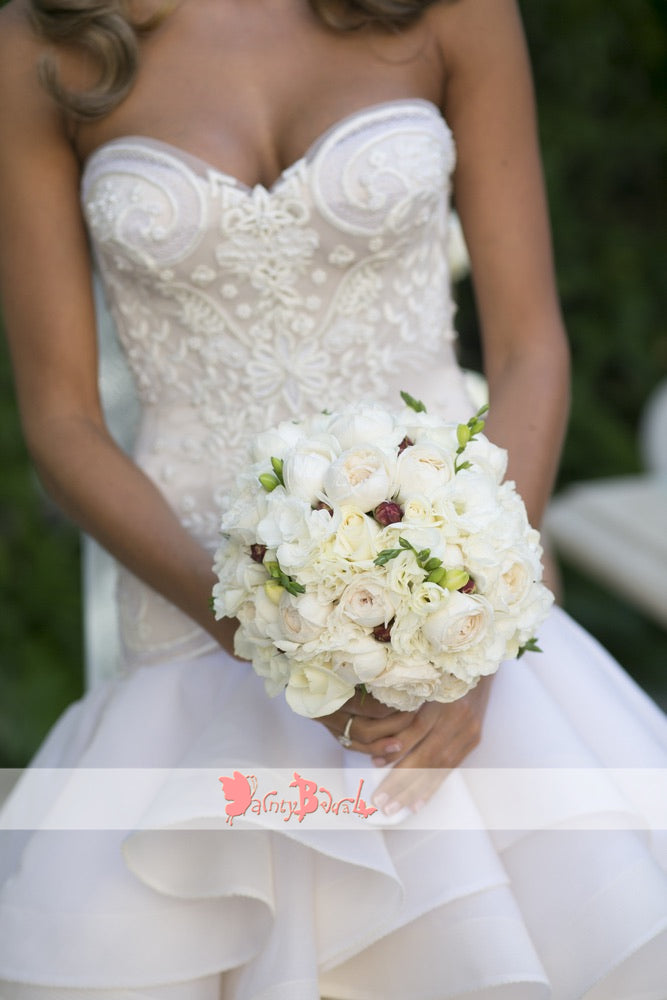 Gorgeous Beads Lace Sweetheart Strapless Ruffles Tiered Organza Wedding Dresses,DB0141