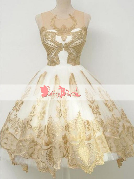 Gorgeous Gold Lace Appliques Cocktail Homecoming Dresses ,BD0152