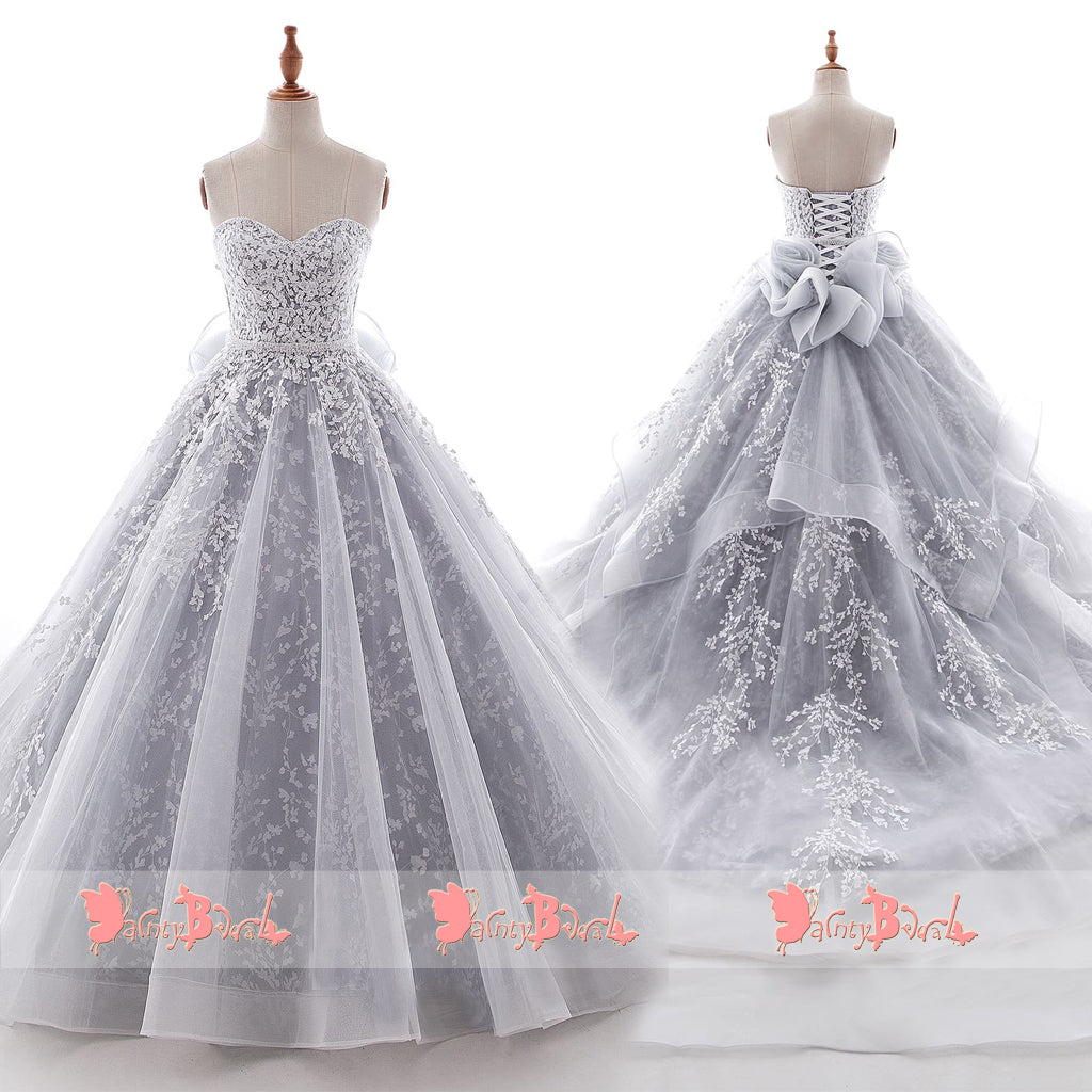 Gorgeous Light Gray Sweetheart Strapless Ball Gown Wedding Dresses,DB0133