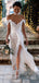 Ivory Lace Chiffon Off Shoulder V-neck Slip Beach Wedding Dresses,DB0173