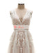 Light Nude Open Back V-neck Appliques Wedding Dresses,DB0132