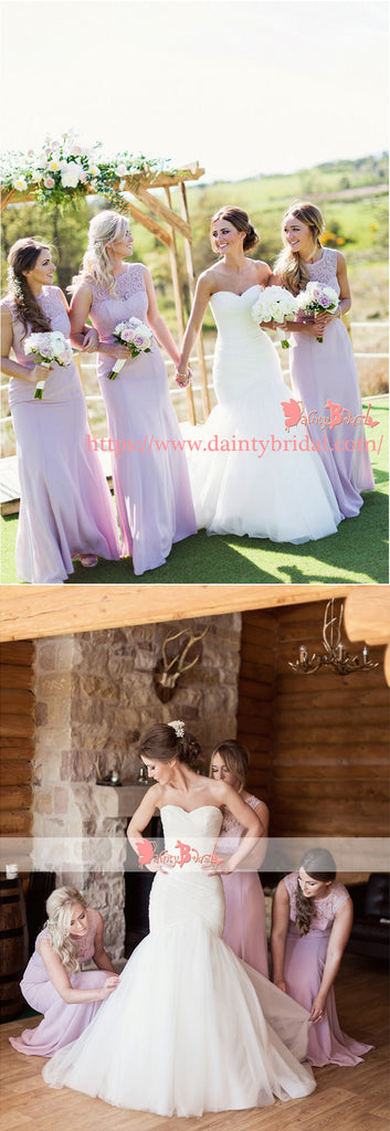 Lilac Lace Mermaid Sleeveless Elegant Long Bridesmaid Dresses,DB114