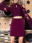 Maroon Two Piece Lace Beading Sheath Long Sleeve Homecoming Dresses,BD0197