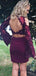 Maroon Two Piece Lace Beading Sheath Long Sleeve Homecoming Dresses,BD0197