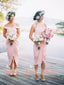 Mismatched Pink Jersey Tea Length Simple Cheap Bridesmaid Dresses,DB115