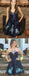 Navy Blue Strapless Floral Appliques Satin Homecoming Dresses ,BD0181