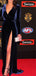 Navy Velvet Long Sleeves V-neck Sheath Silt Porm Dresses, DB1122