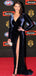 Navy Velvet Long Sleeves V-neck Sheath Silt Porm Dresses, DB1122