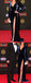 Navy Velvet Long Sleeves V-neck Sheath Silt Porm Dresses, DB1122