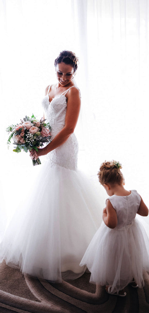 Off White Lace Tulle Spaghetti Strap Mermaid Wedding Dresses ,DB0169