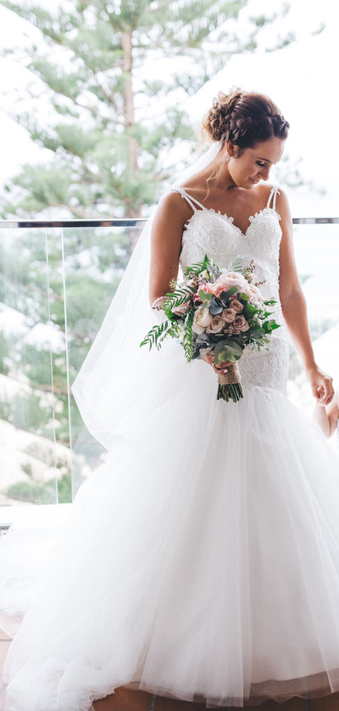 Off White Lace Tulle Spaghetti Strap Mermaid Wedding Dresses ,DB0169