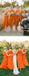 Orange Chiffon Round Neck Wuth Front Slip Bridesmaid Dresses,DB119