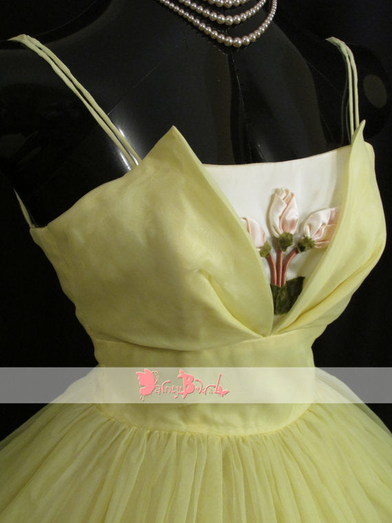 Pastel Yellow Spaghetti Straps Elegant Short Party Dresses Homecoming Dresses,BD0162