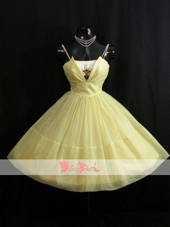 Pastel Yellow Spaghetti Straps Elegant Short Party Dresses Homecoming Dresses,BD0162