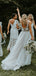 See Through Lace Ivory Tulle V-neck V-back Beach Wedding Dresses,DB0160