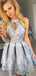 Silver Lace Halter Charming Short Homecoming Dresses ,BD0177