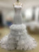 Simple Design  Sexy Mermaid  Spaghetti Strap White Organza Ruffles Chapel Trailing Wedding Party Dresses, WD0022