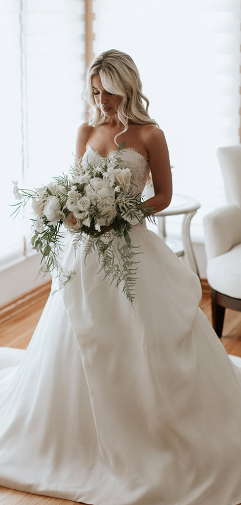 Sweetheart Strapless Lace Satin Ball Gown Wedding Dresses ,DB0171