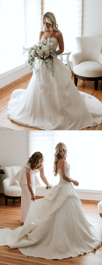 Sweetheart Strapless Lace Satin Ball Gown Wedding Dresses ,DB0171