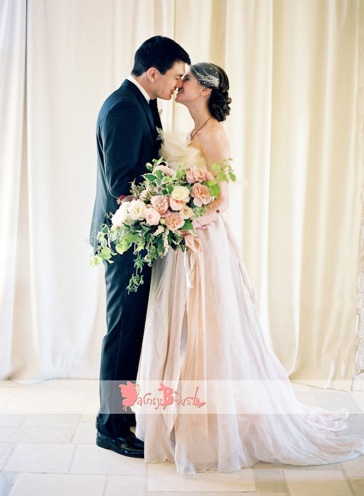 Unique Design Strapless A-line Blush Pink Chiffon Beach Wedding Dresses,DB0144