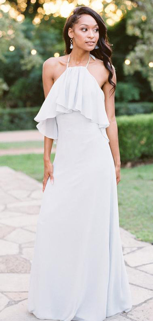 White Chiffon Convertible Halter Cheap Long Bridesmaid Dresses ,DB126
