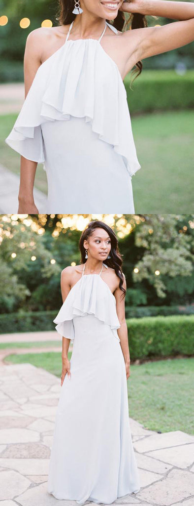 White Chiffon Convertible Halter Cheap Long Bridesmaid Dresses ,DB126