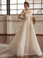 Charming Off-shoulder Tulle With Appliques A-line Wedding Dresses With Sweep Train. DB10115
