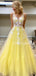 Charming V-neck A-line Tulle Lace Long Prom Dresses Evening Dresses.DB10610