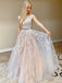 Charming Scoop Neck A-line Tulle Long Prom Dresses Evening Dresses.DB10608